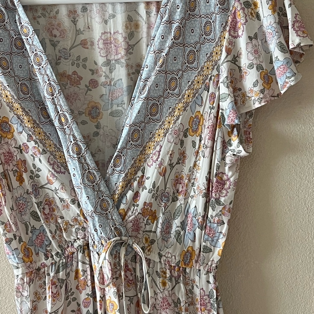 Floral V-Neck Dress with Ruffle Sleeves